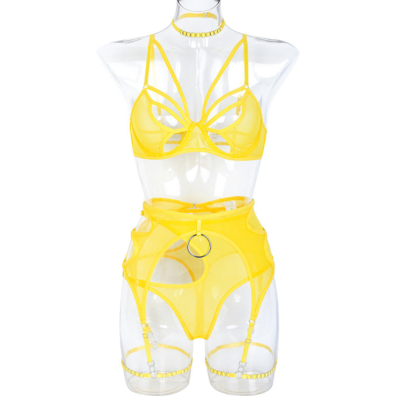 Sexy Yellow Mesh Breathable Lingerie